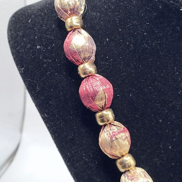 Chunky Bohemian Red and Gold Ribbon with Beads 26in - Picture 1 of 3